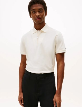 Tommy Hilfiger Dc Performance Zip Polo - Cream - L