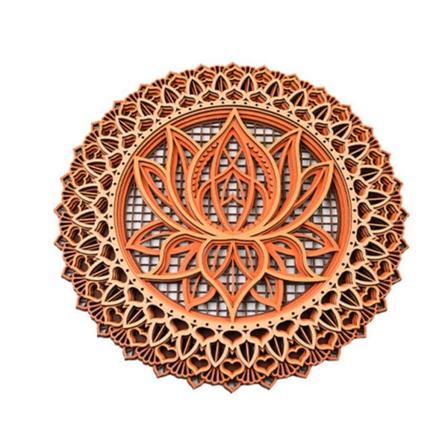 Flerlags veggskulptur Lotusblomster av tre Mandala Veggdekor Laser-kuttet utskårne kunstverk for stue, kontor