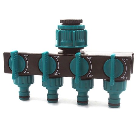 4-veis hageslangefordeler med individuelle av/på-ventiler, hagevanning XTX