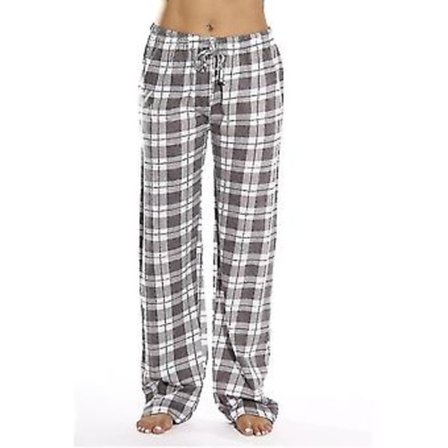 Dam Pyjamasbyxor med Fickor, Dam Mjuka Flanellrutiga Pyjamasbyxor (S grå)