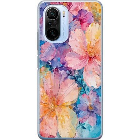 Kompatibelt Mobildeksel til Xiaomi Xiaomi Mi 11i Akvarellmaling med store blomster i rosa, blå og gule toner i en myk kunstnerisk stil.