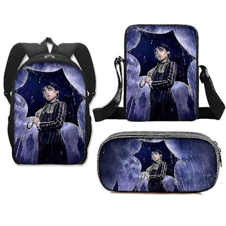 3kpl/setti Wednesday Addams ja Enid Nevermore College Reppu Goottilainen Olkalaukku Penaali Lahja