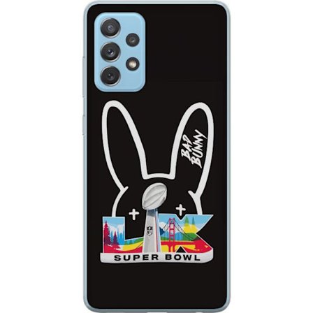 Kompatibelt Mobildeksel til Samsung Galaxy A52 5G Bad Bunny portrett med åpen skjorte, tatoveringer og krøllete hår i stilfull motefotografering