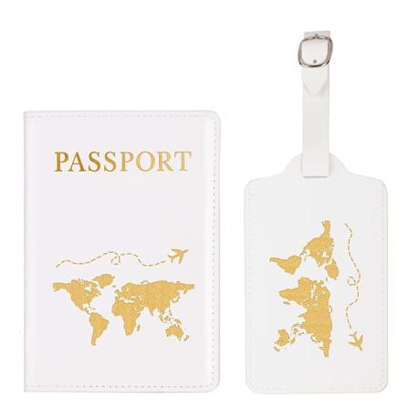 2 stk./sæt Pascover og Bagagemærke, Rejsepas Holder Tegnebog Organizer White