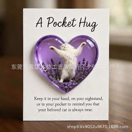 Lommekram Hjerte med Lykønskningskort, Lommekram Kattekort, Lille Hjerte Lommekram Token, Gaver til Langdistanceforhold, Tænker på dig-gaver til