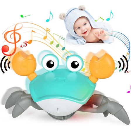 Sensorisk flykt krabba leksak, 1 år gammal barn leksak, krypande leksak, USB uppladdningsbar, present till barn 6 månader till 5 år gammal