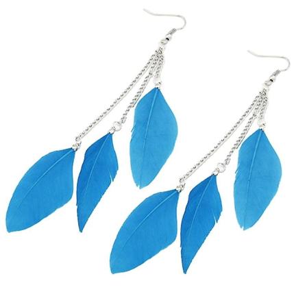 Mote Fjær Lang Duskkjede Charm Dame Krokhenger Øredobber Fest Smykker Gave Light Blue