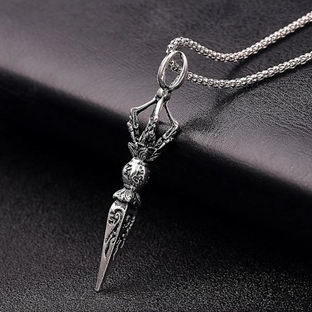 Hot Top Hollow Carved Necklace Stainless Steel Antique Dagger Pendant Necklace Men The Tibetan Buddhism Jewerly Woman Gift