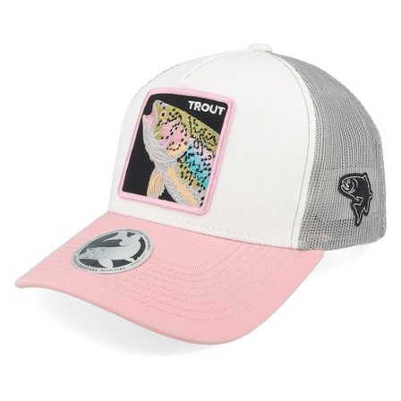 Skillfish - Vit trucker Keps - Rainbow Trout Box White/Light Grey/Pink A-frame Trucker @ Hatstore