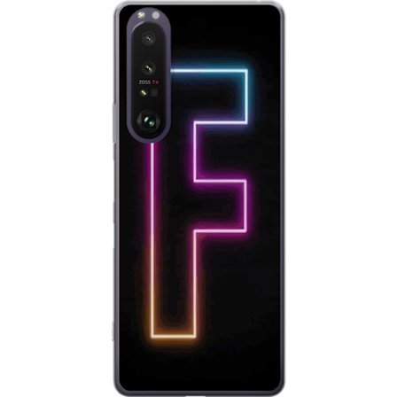 Kompatibel Mobilcover til Sony Sony Xperia 1 III Neonbogstav F i lyserød, blå og gul lyskanter mod en mørk baggrund, grafisk bogstavillustration me