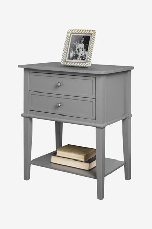 Dorel Home - Sidobord med två lådor Franklin - Grå - Sängbord - Från Homeroom