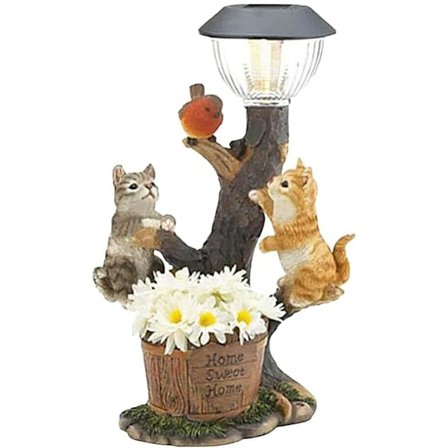 LED Solcelle Lys Kanin Kat Dyr Skulptur Harpiks Statue Lampe Have Ornament