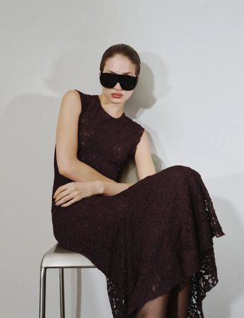 Mango Asymmetric Lace Dress - Brown - L