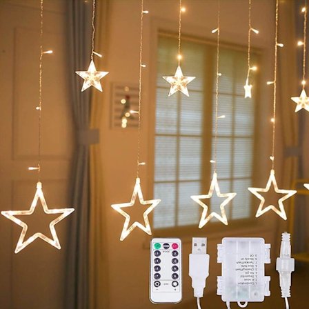 12 Stars 138-Led Lights - Remote Control Star Curtain Fairy Lights With 8 Lighting Modes, Decoration