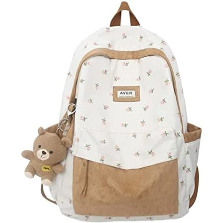 Søt Preppy Bag Blomstertrykt Kawaii Ryggsekk Estetisk Ryggsekk Laptop Dagsekk
