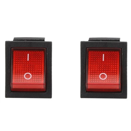 5 stk. vippebryter 16A 250V 4-pinners med rødt lys, industrielt kontrolltilbehør 31 x 25 mm