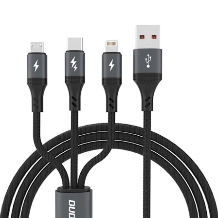 Dudao 3-in-1 Micro-USB/USB-C/Lightning Kabel 1.2m 60W - Svart