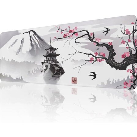 Japansk Kirsebærblomst Musematte (80 × 30 × 0,3 cm) Utvidet Stor Musematte Skrivebordsmatte, Sydd Kant Musematte, Gaming Musematte XL