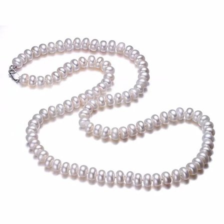 ekte hvit naturlig ferskvannsperle dame halskjede, 8-9mm perler smykke halskjede, 60cm lengde halskjede mote smykker
