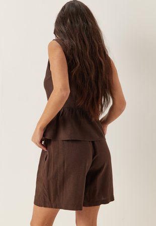 Bubbleroom - Linen Vest - Dark brown - Kläder