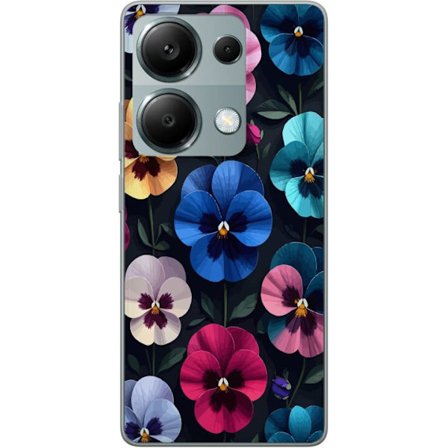 Yhteensopiva Puhelinkuori Xiaomi Redmi Note 13 Pro 4G Koristeellinen kukkakuvio, jossa on värikkäitä pensasmainen kukkia ja tumman tyylikäs tausta
