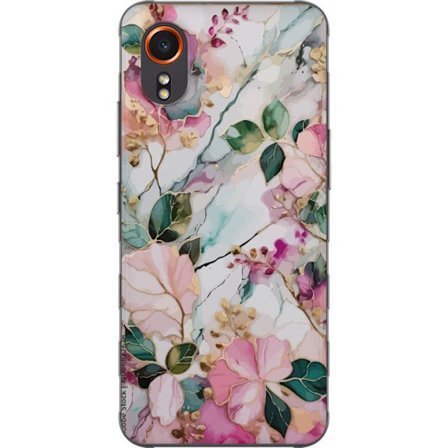 Kompatibel Mobilcover til Samsung Galaxy Xcover7 Abstrakt marmormønster med blomster, blade og gyldne detaljer i bløde pastelfarver