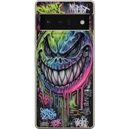 Yhteensopiva Puhelinkuori Google Pixel 6 Pro Värikäs graffitipiirros pahansuipasti hymyilevästä hirviökasvoista, jossa valuvat neonvärit