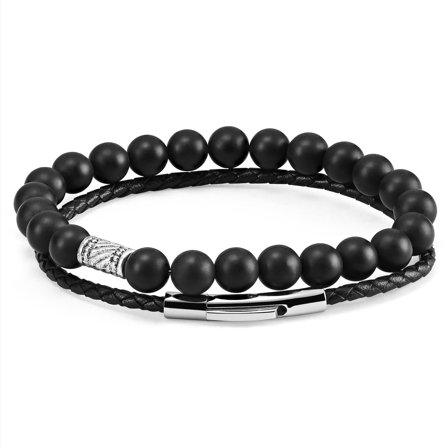 Galio Armband Matt Svart Sten för män - Pärlarmband