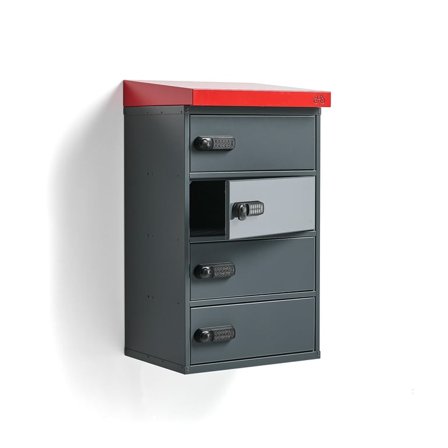 Förvaringsskåp VOLT, för cykelbatterier, 4 fack, vägghängt, 913x514x455 mm, mörkgrå