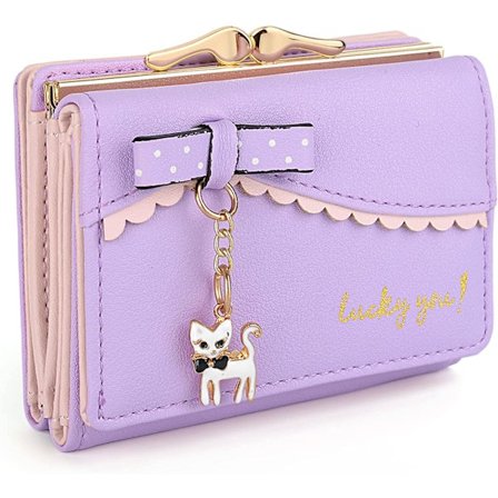Plånbok för flickor söt katt vegansk läder liten dam korthållare