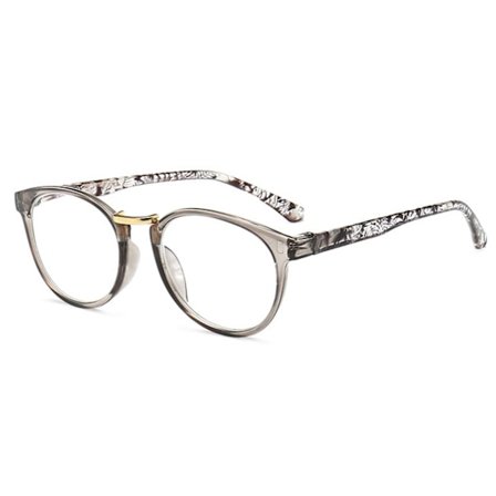Grå mønstrede runde ovale lesebriller styrke 2.0 glass