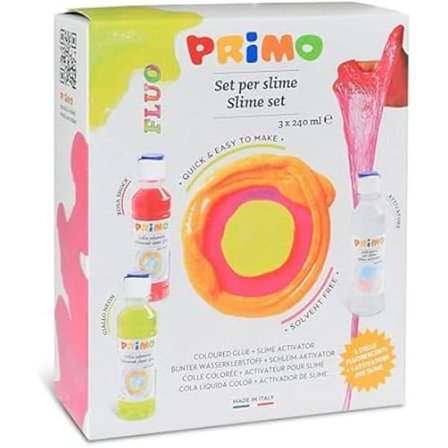 Färgad Transparent Flytande Lim - PRIMO - Fluorescerande Slime - 2 x 240 ml - Aktiverare Inkluderad - Tillverkat i Italien