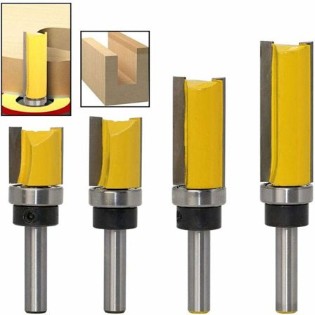 4 stk kopieringsfres, rett flushkutter 8mm skaft, diameter 19,05mm, med skaftlager, DIY snekkerverktøy for fresing