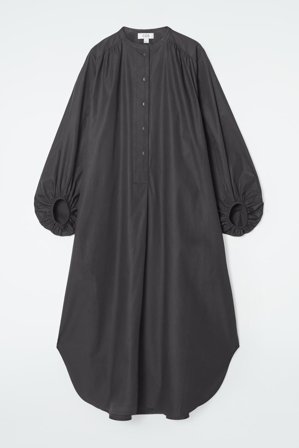 COS Women's Gathered Balloon Sleeve Midi Dress in Black