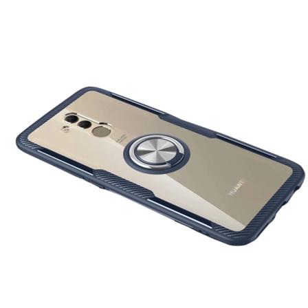 Huawei Mate 20 Lite - Tankevækkende Leman-cover med ringholder Marinblå/Silver