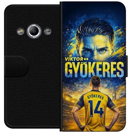Kompatibel Tegnebogsetui til Samsung Galaxy Xcover 3 Viktor Gyökeres fodboldplakat i gul og blå farve med dramatisk stadionbaggrund, sportsillustrat