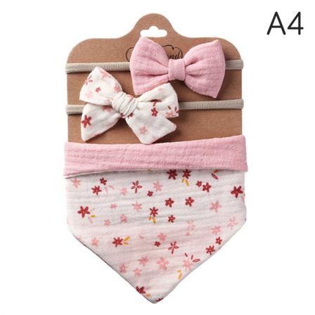 3 St/ Set Muslin Bomull Baby Haklapp Rosett Pannband Triangel Saliv Till