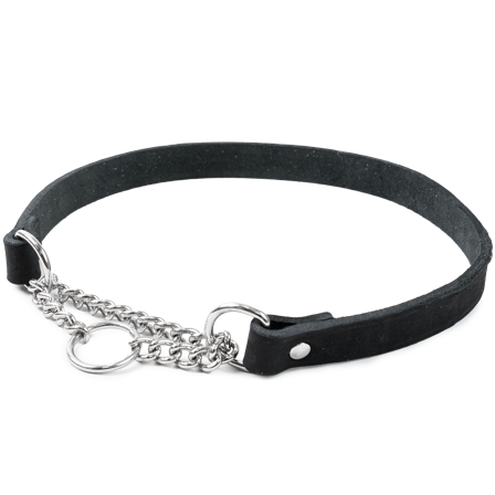 Selected by ZOO - Halskjede i skinn Hera halvjern Svart 18 mm x 44-54 cm - Hund - Halsbånd - ZOO.no