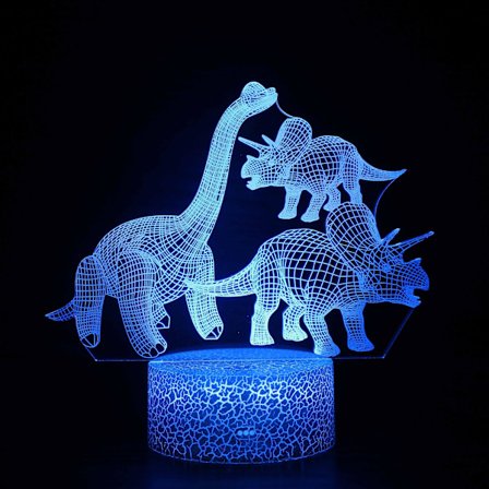 Cartoon Dinosaur 3D nattlampa LED fjärrkontroll 7/16 färger touch-kontroll skrivbordslampa sänglampa födelsedagspresent dekoration LC-1782