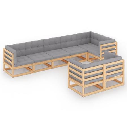 Vidaxl Loungegrupp Med Dynor 8 Delar Massiv Furu Grå