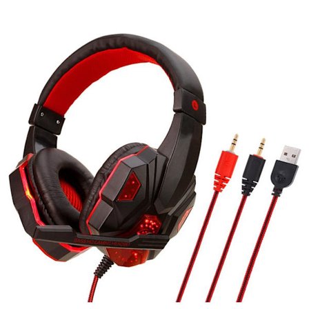 Blå Stereo Gaming Headset med Belysning, Trådbunden, DXGHC