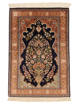 Kashmir Äkta Silke 24/24 Quality Matta Orientalisk Brun/Svart (Silke, Indien)