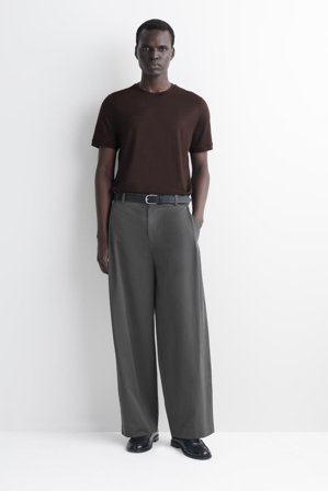 COS Herren Baumwollhose Mit Weitem Bein Und Falten - Grau