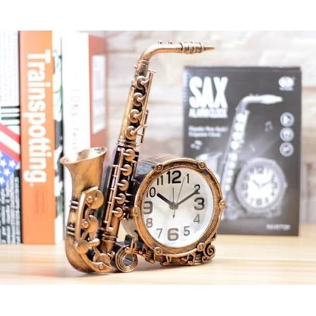 Batteridrevet vekkerklokke Retro saksofon klokke Kreative skrivebordsdekorasjoner