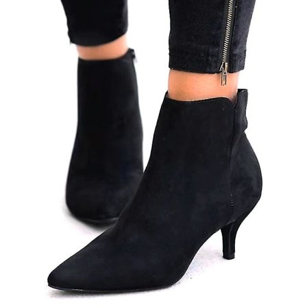 Dame Kitten Zip Lav Hæl Ankelstøvletter Spisse Tå Korte Støvler Sko