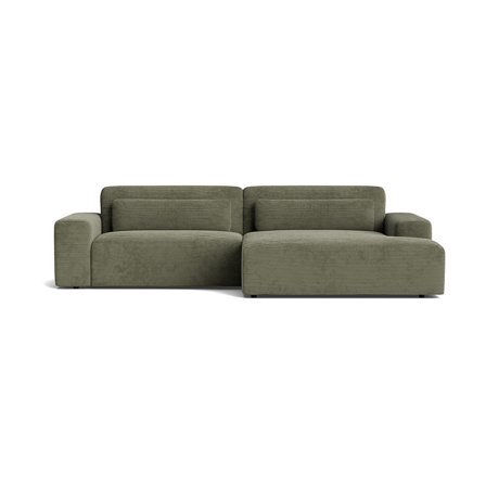 Messina XL chaiselong sofa, højrevendt - Ribcord Grøn - 302x171x80 - Komfortabel Chaiselong Sofa med Nozag fjedre, PU Skum & Massiv Eg