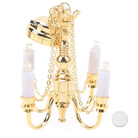 Dukkehus 1:12 Skala Miniatyr Taklampe Gull Batteridrevet Realistisk 4 Hoder