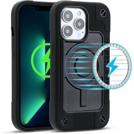 IC-fodral Designat för iPhone 13 Pro Max Fodral 6,7 tum Kompatibelt med MagSafe, Militärt skydd för hela kroppen Robust kraftigt fodral (svart)