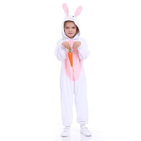 Halloween Kaninkostyme for Barn Karneval Dyr Jumpsuit Unisex Kanin Onesie Påske Pyjamas Hvit Nattøy
