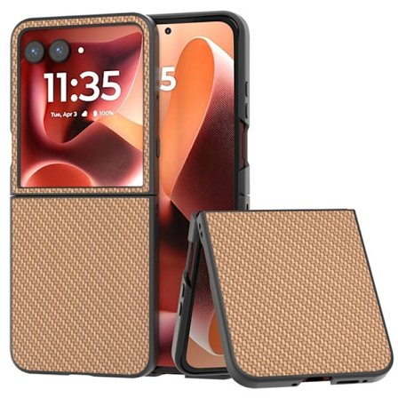 SKALO Motorola Razr 60 Ultra 5G Carbon Fiber Flip PU-Læder Cover - Beige